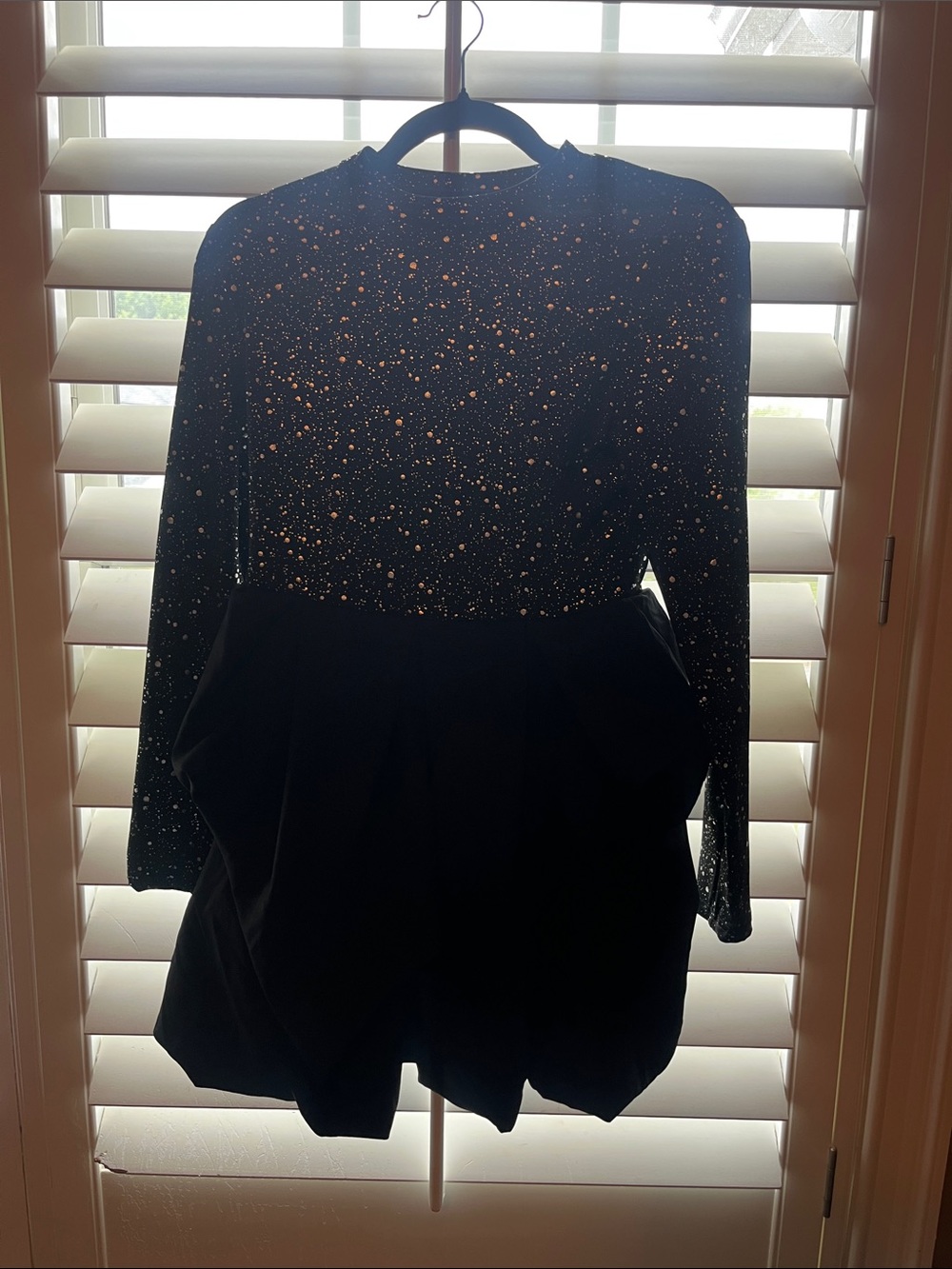 Black Long Sleeve Sparkle Sequin Top with Skirted Bottom